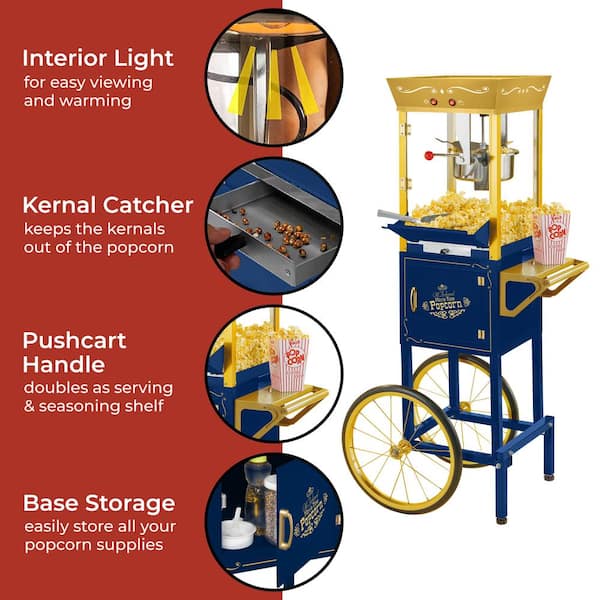 Teamson Kids 600-Watts 8 oz. Navy Blue Vintage Professional Popcorn Machine  Cart NKPCRT8NB - The Home Depot
