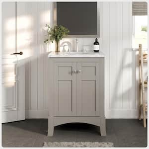 New Jersey 24 in. W x 22 in. D x 34 in. H Freestanding Single Sink Bath Vanity in Gray with White Carrara Marble Top