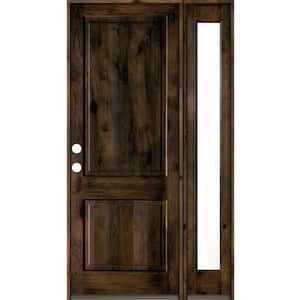 50 in. x 96 in. Rustic knotty alder Right-Hand/Inswing Clear Glass Black Stain Square Top Wood Prehung Front Door w/RFSL
