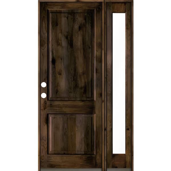Krosswood Doors 56 in. x 96 in. Rustic knotty alder Right-Hand/Inswing Clear Glass Black Stain Square Top Wood Prehung Front Door w/RFSL