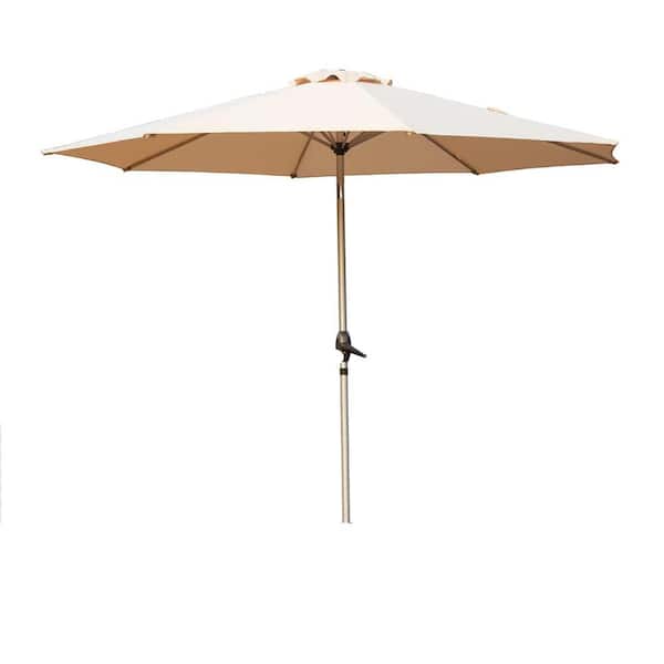 Sudzendf 9 ft. Market UV Protection Waterproof Patio Umbrella in Beige with Push Button Tilt and Crank, 8 Sturdy Ribs