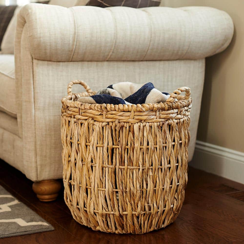 Tall Round Wicker Storage Basket with Contemporary Weave - 25" x 19"