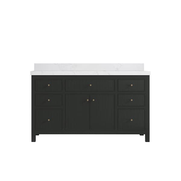 Willow Collections Sonoma 60 in. W x 22 in. D x 36 in. H Single Sink Bath Vanity in Black Top with 2" Empira Quartz Top