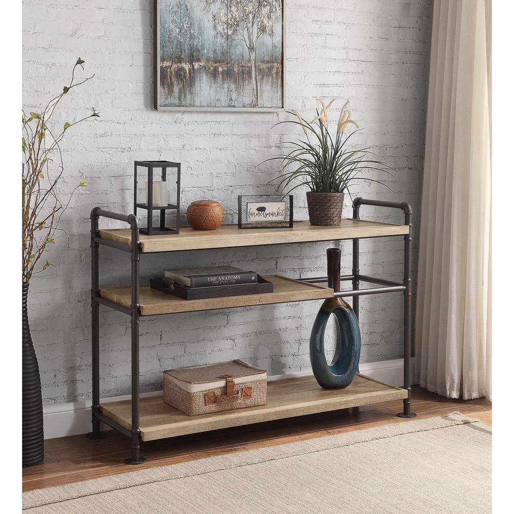 Modern Farmhouse Rustic Black Metal and Oak Wood 48" Bookshelf