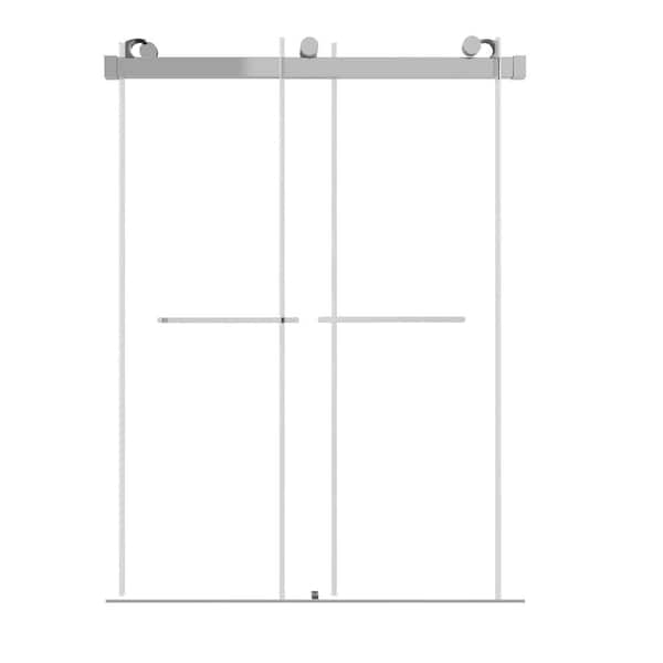 58 in. to 60 in. W x 76 in. H Sliding Frameless Shower Door Soft Close in Brushed Nickel with Clear Glass