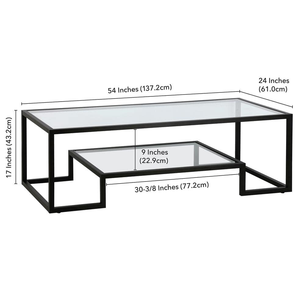 54" Blackened Bronze and Glass Rectangular Coffee Table
