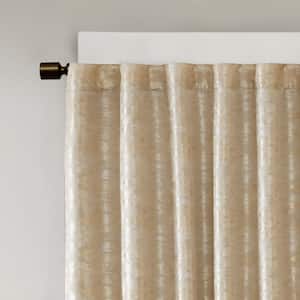 Odessa Gold Marble Jacquard 50 in. W x 84 in. L Total Blackout Panel Rod Pocket/Back Tab Window Curtain