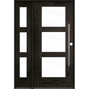 Faux Pivot 50 in. x 80 in. 3-Lite Left-Hand/Inswing Clear Glass Baby Grand Stain Fiberglass Prehung Front Door with LSL