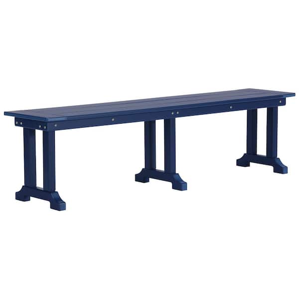Hayes 65 in. Backless HDPE Plastic Trestle Outdoor Dining 2-Person Patio Garden Bench in Navy Blue