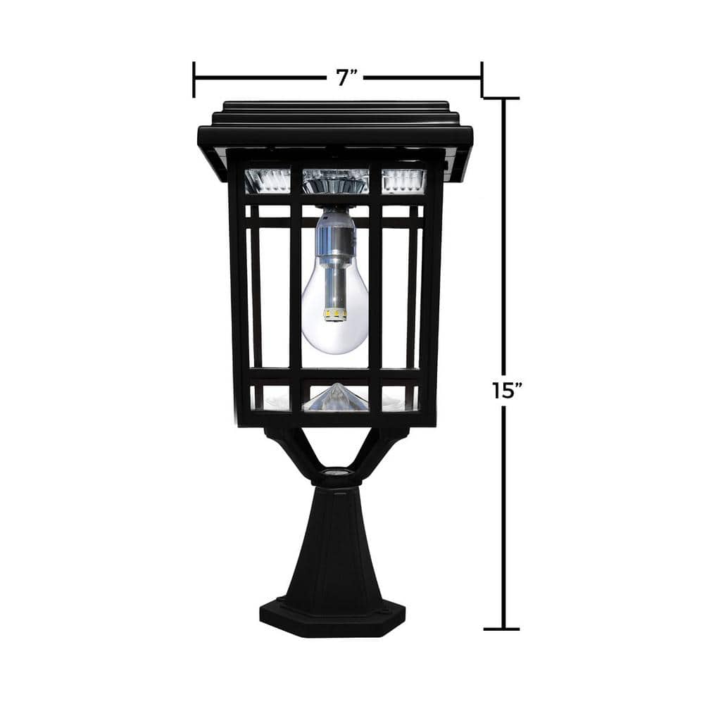 Prairie Bulb Single Black Integrated LED Outdoor Solar Post Light with 3-Mounting Options Fitter, Pier and Wall Mounts