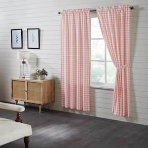 Annie Buffalo Check 40 in W x 84 in L Light Filtering Window Panel in Coral Soft White Pair