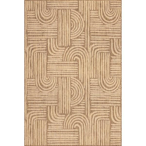 nuLOOM Lynne Abstract Maze Beige 8 ft. x 10 ft. Indoor/Outdoor Area Rug