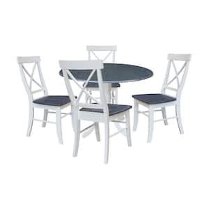5-Piece Set - White/Heather Gray 42 in. Dual Drop Leaf Table with 4-Side Chairs