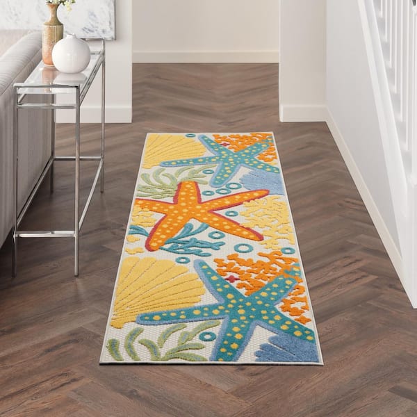 Aloha Multicolor 2 ft. x 8 ft. Kitchen Runner Nautical Contemporary Indoor/Outdoor Patio Area Rug