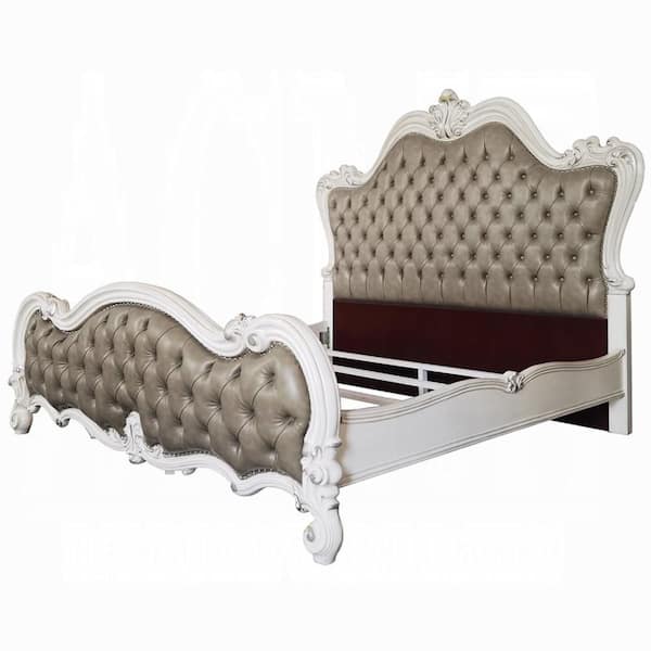 Sicily Gray and Bone White Pine Wood Frame California King Size Panel Bed