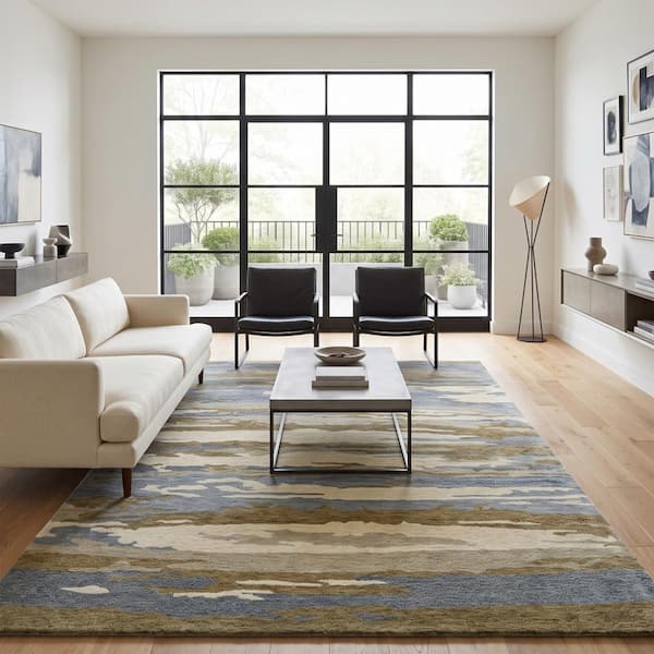 Abstract 8 x 10 Water Blue Abstract Pattern Area Rug for High Traffic Living Room Dining Room Bedroom