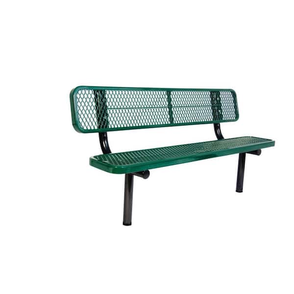 6 ft. Diamond Green In-Ground Commercial Park Bench with Back