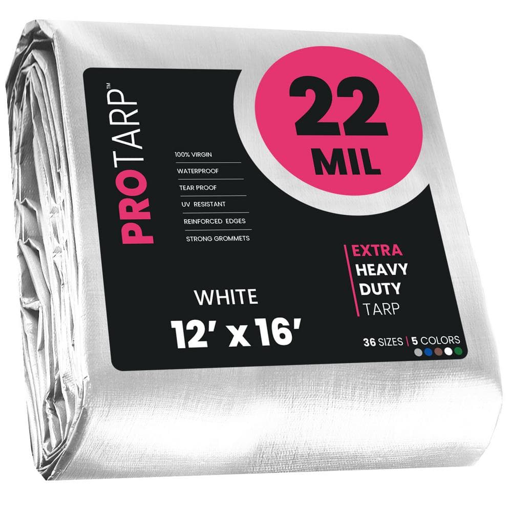 PROTARP 12 ft. x 16 ft. White 22 Mil Heavy Duty Polyethylene Tarp