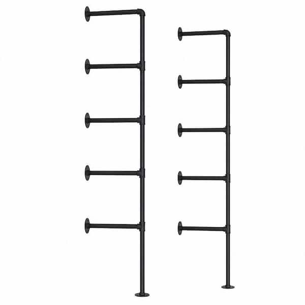 Industrial 68 in. H x 12 in. W 30-Bottle Black Matte Iron Wall Mounted Wine Rack Shelf Brackets, DIY Open Bookshelf