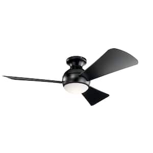Sola 44 in. Integrated LED Indoor Satin Black Flush Mount Ceiling Fan with Light Kit and Wall Control