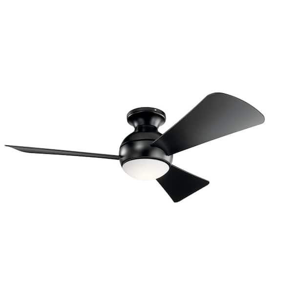 KICHLER Sola 44 in. Indoor/Outdoor Satin Black Low Profile Ceiling Fan with Integrated LED with Wall Control Included