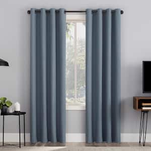 Channing Blue Polyester Solid 50 in. W x 63 in. L Noise Cancelling Grommet Blackout Curtain
