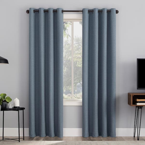 Sun Zero Channing Blue Polyester Solid 50 in. W x 63 in. L Noise Cancelling Grommet Blackout Curtain