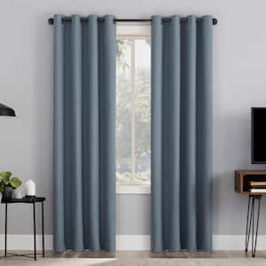 Channing Blue Polyester Solid 50 in. W x 84 in. L Noise Cancelling Grommet Blackout Curtain