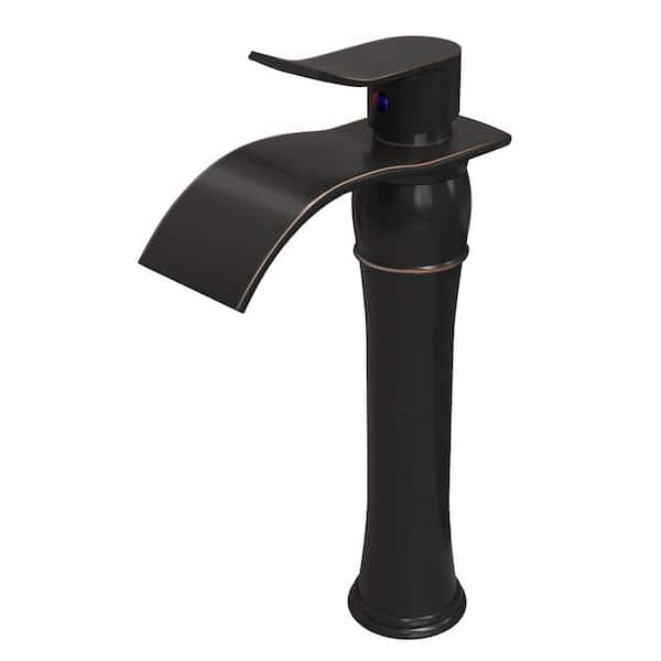 BWE Waterfall Single Hole Single-Handle Vessel Bathroom Faucet With Pop-up Drain Assembly in Oil Rubbed Bronze