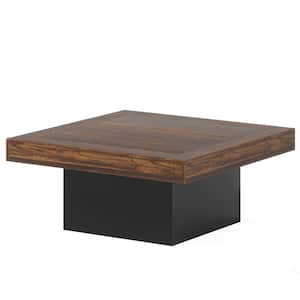 Allan 35 in. Rustic Brown Black Square Wood Coffee Table with Adjustable LED Light Living Room