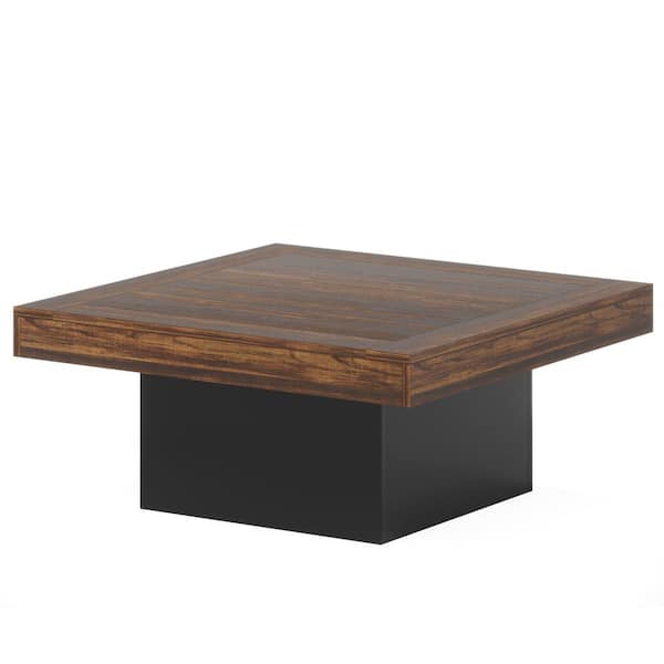 BYBLIGHT Allan 35 in. Rustic Brown Black Square Wood Coffee Table with Adjustable LED Light Living Room