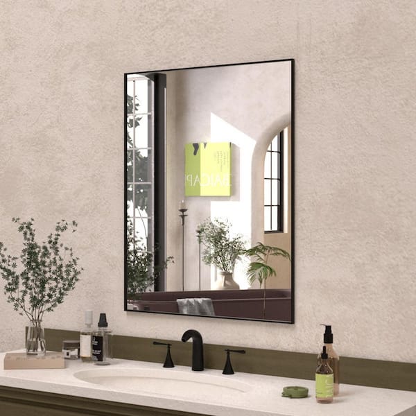 Sight 24 in. W. x 30 in. H Rectangular Framed Wall Bathroom Vanity Mirror in Matte Black