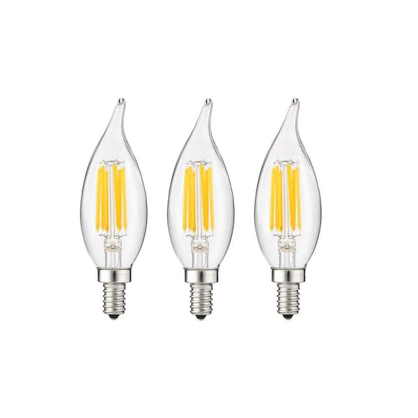 Sunlite 60-Watt Equivalent CA11 Dimmable Clear Flame Tip Filament LED Light Bulb in Warm White, 2700K (3-Pack)