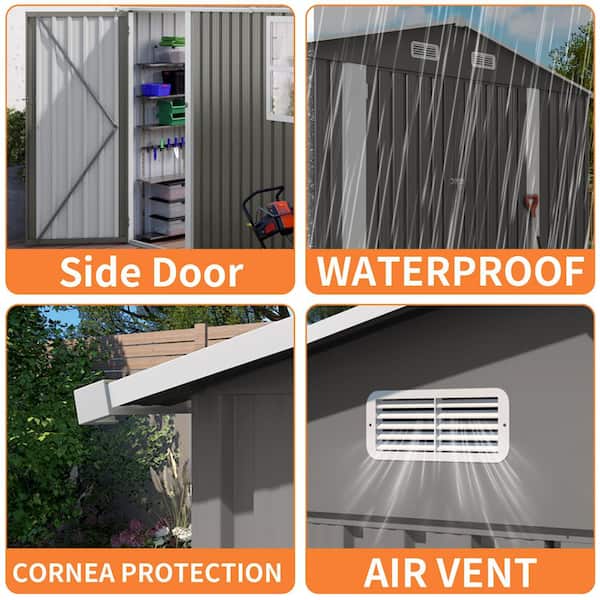 10 ft. W x 14 ft. D Metal Shed with 3-Lockable Doors and Clear Window, Durable Garden Sheds in Grey (138 sq. ft. )
