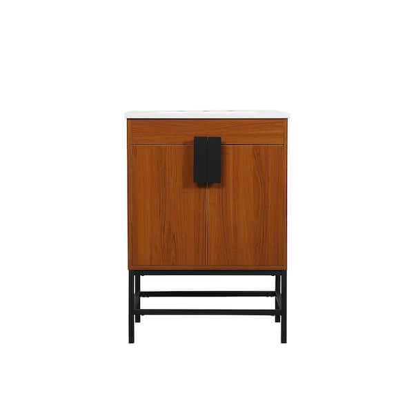 Unbranded Timeless Home 24 in. W x 19 in. D x 33.5 in. H Bath Vanity in Teak with Ivory White Engineered Stone Top