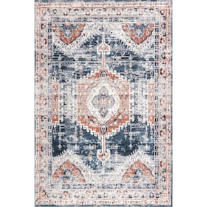 Evette Machine Washable Navy 5 ft. x 8 ft. Persian Area Rug