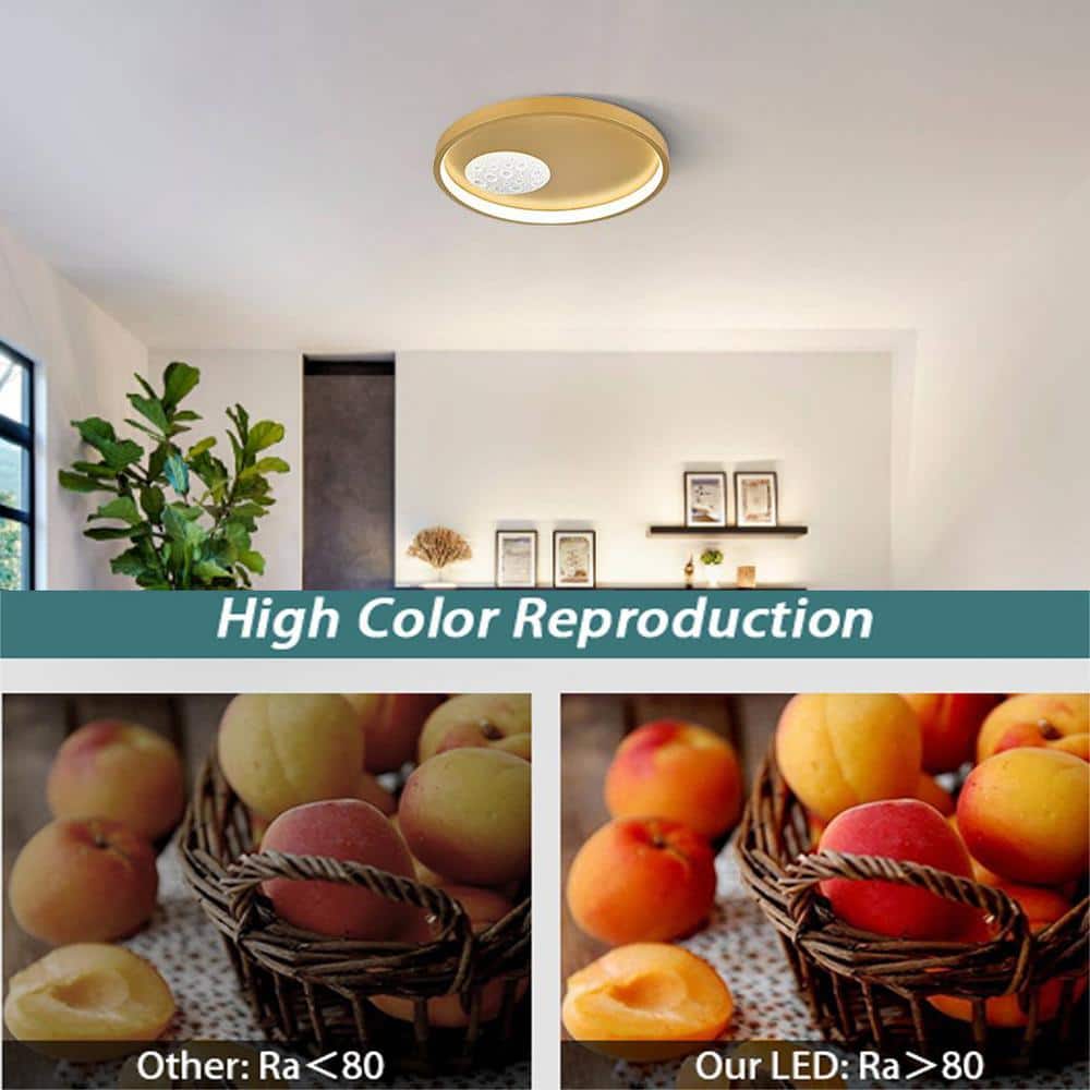 Gold Round Flush Mount LED Ceiling Light with Moon Design