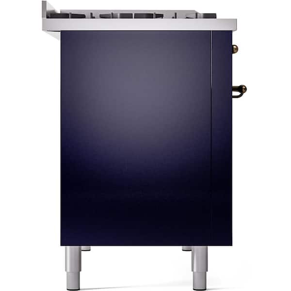 Nostalgie II 48 in. Dual Fuel Liquid Propane Range with 8 Burners, Griddle, Burnished Trim in Midnight Blue