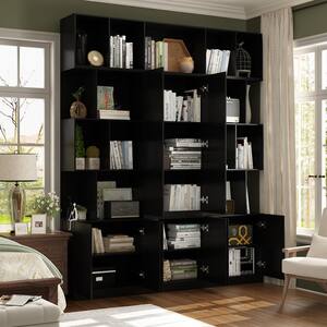 87 in. Tall x 70.9 in. W Black Wood 26-Shelf Accent Bookcase Bookshelf With Door Cabinets, Open Shelves