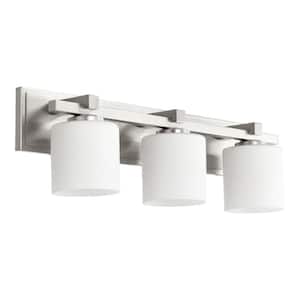 Traditional Cylinder 24 in. W  3-Lights Satin Nickel Vanity Lights with Satin Opal Glass