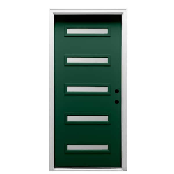 Davina 32 in. x 80 in. Left-Hand Inswing 5-Lite Frosted Glass Painted Green Steel Prehung Front Door on 6-9/16 in. Frame
