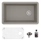 QU-670 Quartz/Granite 32 in. Single Bowl Undermount Kitchen Sink in Concrete with Bottom Grid and Strainer