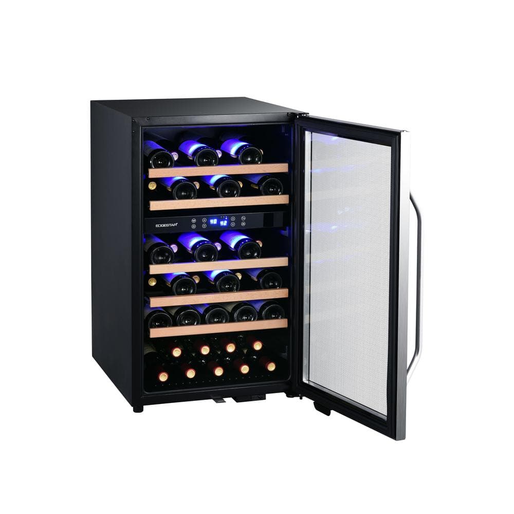 Stainless Steel Dual Zone 38-Bottle Wine Cooler with LED Lighting