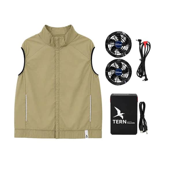 Tern Men's XL Tan Nylon Polyester 30V Battery Fan-Cooled Vest for Construction, Hiking, Fishing, Outdoor Work