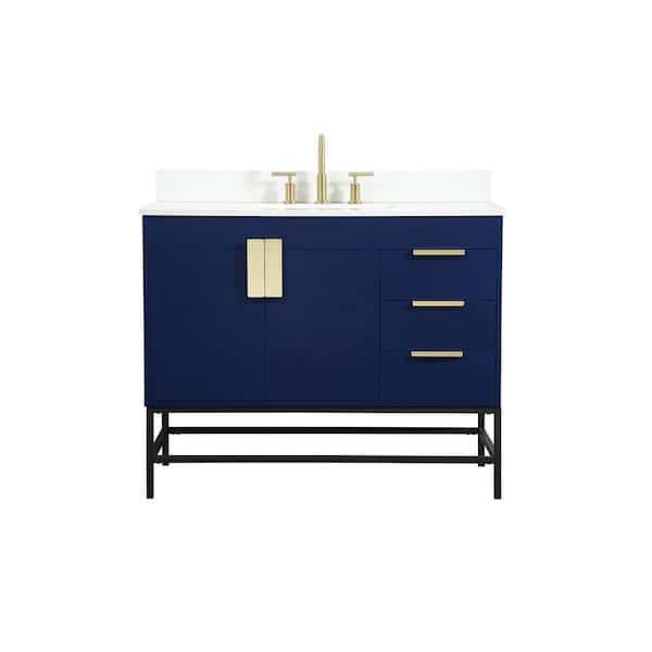 Unbranded Simply Living 42 in. W x 22 in. D x 33.5 in. H Bath Vanity in Blue with Ivory White Engineered Marble Top