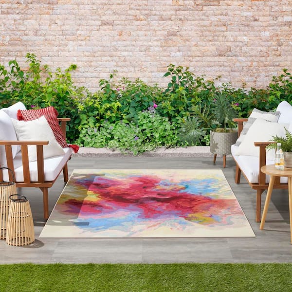 Color Splash Ivory Multicolor 5 ft. x 7 ft. Abstract Contemporary Area Rug