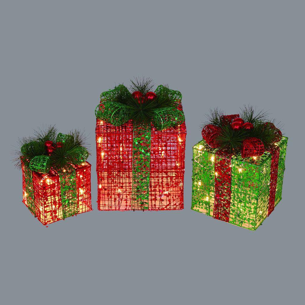 Northlight 12 In Christmas Lighted Gift Packages Outdoor Decorations 3 Pack 32635018 The Home Depot