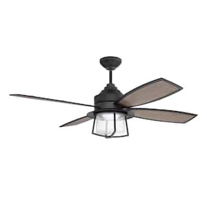 Waterfront 52 in. Integrated LED Indoor/Outdoor Dual Mount Flat Black Ceiling Fan Light Remote & Wall Control Included