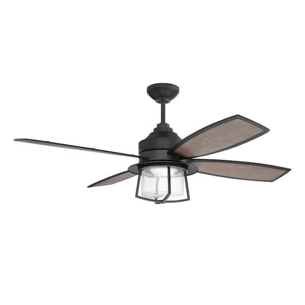 CRAFTMADE Waterfront 52 in. Integrated LED Indoor/Outdoor Dual Mount Flat Black Ceiling Fan Light Remote & Wall Control Included
