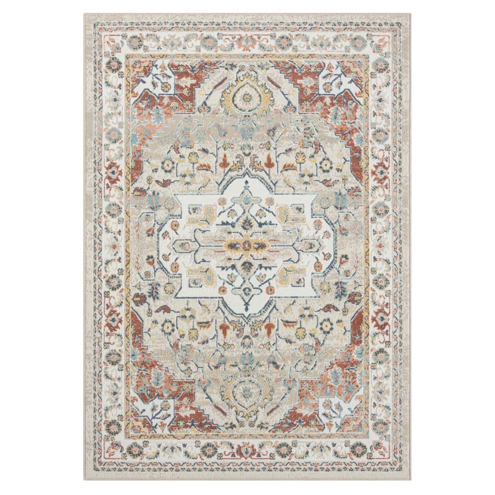 Iviana Ivory/Rust 2 ft. 8 in. x 8 ft. Contemporary Power-Loomed Border Rect